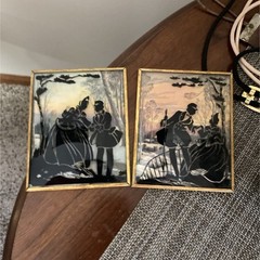 Ornate Silhouette Glass & Metal Photo Frames Gold Black Set of 2 Small