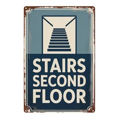 Stairs Second Floor Metal Sign Retro Directional Art for Hotel Office Building