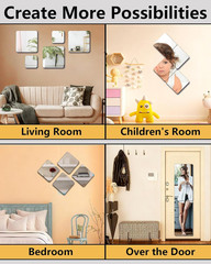 Full-Length Shatterproof Wall Mirror Set, 12×12 Inch, 4 Pcs, Safe for Kids
