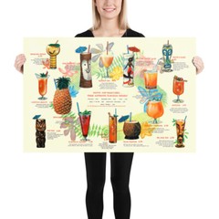 TIKI MENU 36in x 24in LARGE ART PRINT POSTER TIKI BAR POLYNESIAN RUM DRINKS