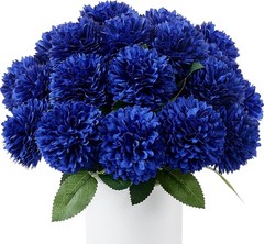 12 PCS Blue Artificial Chrysanthemums Ball Flowers Silk Fake Mums Decor
