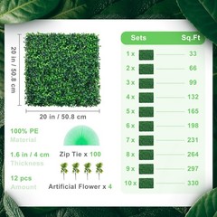 12pcs 20×20″ Artificial Boxwood Wall Hedge Mat Plant Panels Outdoor Grass Fence
