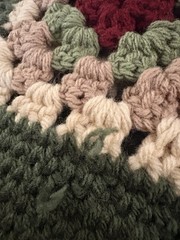 Afghan Homemade Blanket Throw Squares 40×45 Green Beige Burgundy
