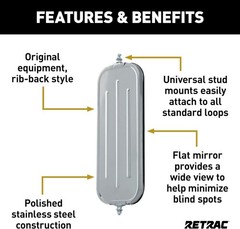 7×16-Inch Universal Driver/Passenger Side Stainless Steel Rib-Back Truck Mirror