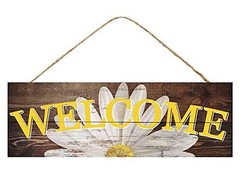 Welcome Daisy Spring Summer Wooden Sign Yellow (15 Inches x 5 Inches)
