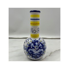 Italian Ceramic Vino Rose Bud Vase Hand Painted Blue Yellow Floral Deruta Style