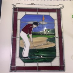 Vintage Golf Theme Stained Glass 20»X 16» Has Cracks