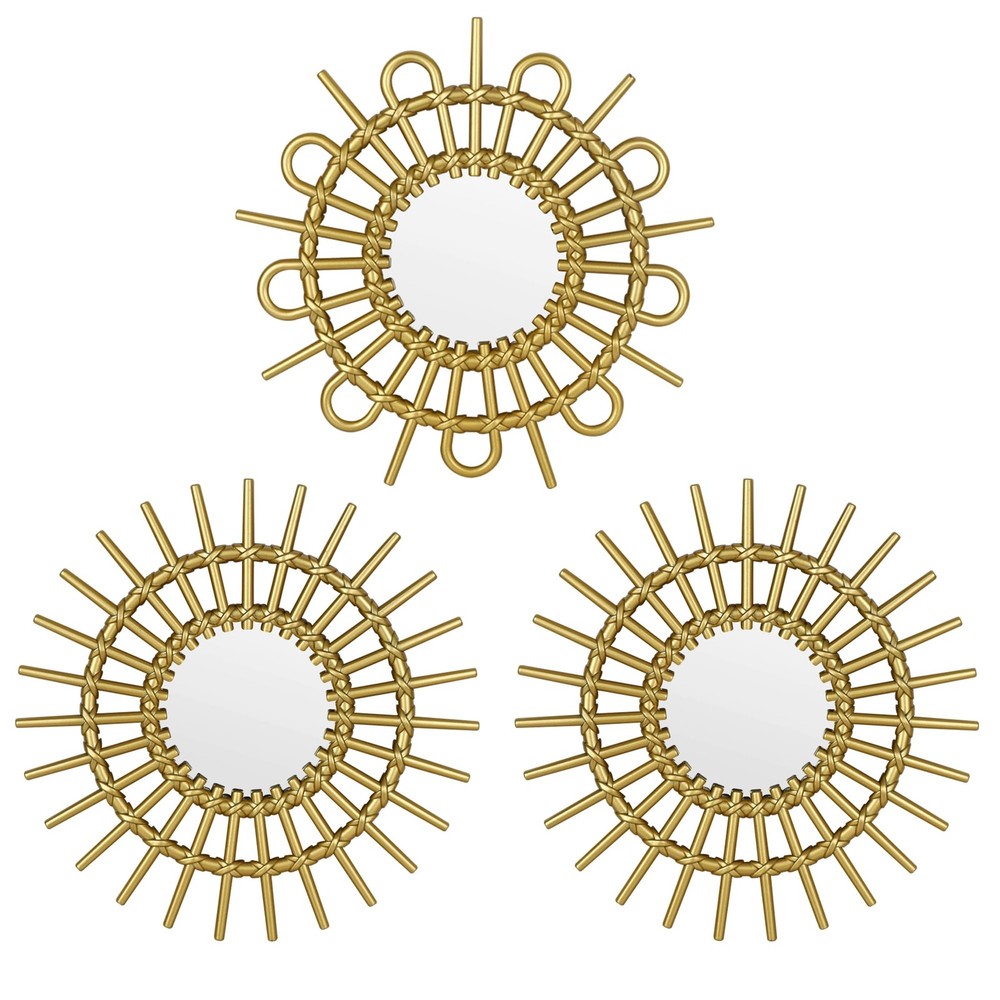 3 PCS Gold 9.8 x 9.8 Inch Mirror Wall Decor Small Hanging Living Room Bedroom