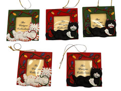 Lot of 5 Cat Christmas Ornament Frames 3″x 3″ Holds 1.5″x1.5″ Photo Cat Lovers