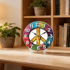 Colorful Peace Symbol Wall Clock Wooden Silent Clock No Battery Holiday Decors