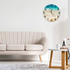 9.8 Inch Sea Beach Wall Clock, Silent Non Ticking Summer Ocean Theme Round Clock