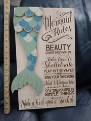 MERMAID RULES WOODEN NOVELTY SIGN HOME OCEAN SEA DECOR 19″ HIGH 11″ WIDE