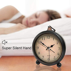 Vintage Retro Analog Alarm Clock, 4.5 Inch Super Silent Non Ticking Small Clock