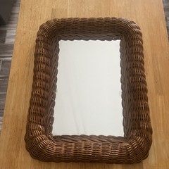 VTG 70’s Boho Wicker Hanging Mirror 12×16” Shabby Chic Mirror is 7×11.5”