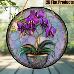 Vibrant Purple Phalaenopsis Orchid Potted Plant Acrylic Suncatcher Window Decor