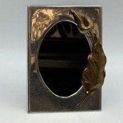 Vintage Silver Tone Calla Lily Picture Frame Oval Opening Mixed Metal 3.5×5