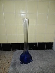 Vintage Cobalt Blue To Clear Trumpet Glass 16′ Swirl Vase
