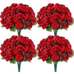 6 Pack Red Artificial Geraniums Flowers for Outdoors UV Resistant Faux Flowers f