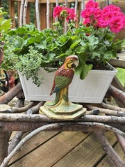 Vintage Cast Iron Multi Color Parrot Doorstop / Bookend Tropical Decor