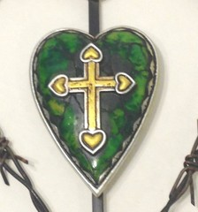 Heart Cross Metal Decor Green & Yellow Wall Hanging 6 1/2×8 1/2 Inches New