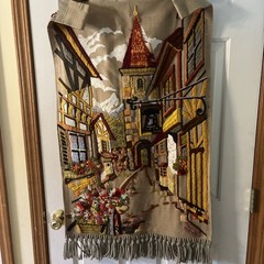 Vintage Wall Tapestry Artwork Crewel Embroidery European Village Scene England