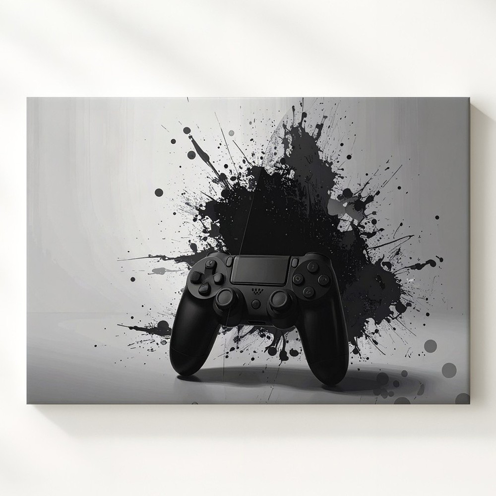 Minimalist Grunge Gaming Controller Canvas Black On White Urban Wall Art When