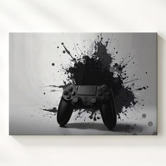 Minimalist Grunge Gaming Controller Canvas Black On White Urban Wall Art When