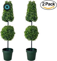 Admired By Nature 38 Inch Artificial Topiary Plant Tree 2 Ball-Shape Faux Top…