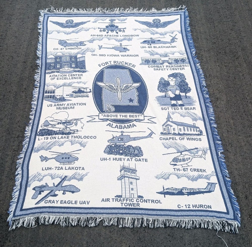 Vintage Fort Rucker Alabama Tapestry Throw Blanket 64″ x 47″ US Army Aviation