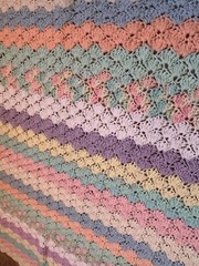 Crochet Blanket 41″ x 48″ Pastel Spring Baby Throw Medium Scallop Edges Afghan