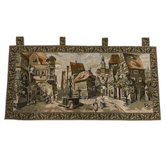 Vintage Belgium Town Square Traditional Wall Hanging Pictorial Tapestry