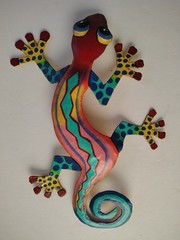 Haitian Hand Painted Tropical Caribbean Metal Gecko Wall Art – Approx. 11.5″