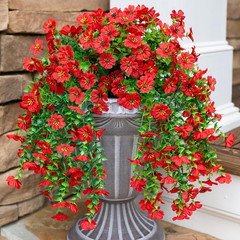 Artificial Flowers for Outdoors Decoration, 2Pcs Pink Fake Hanging Spring Summer