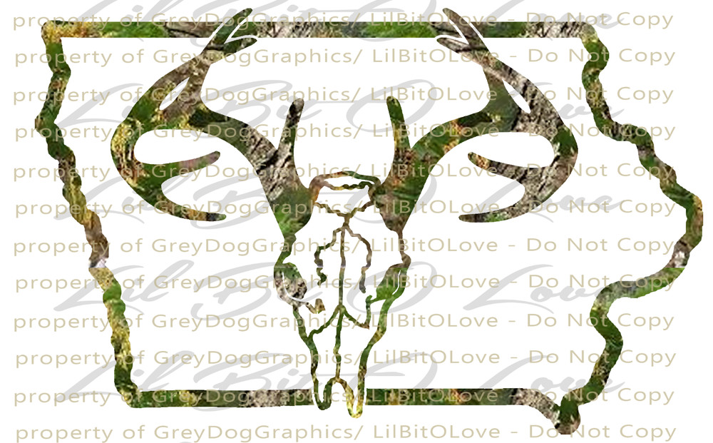 Camouflage Camo Iowa IA Buck Hunter Hunting Vinyl Decal Sticker Deer Skull Stag