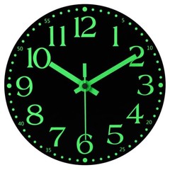 Wooden Glow in The Dark Clock, 8 inch Silent Non-Ticking Battery 8 INCH Black