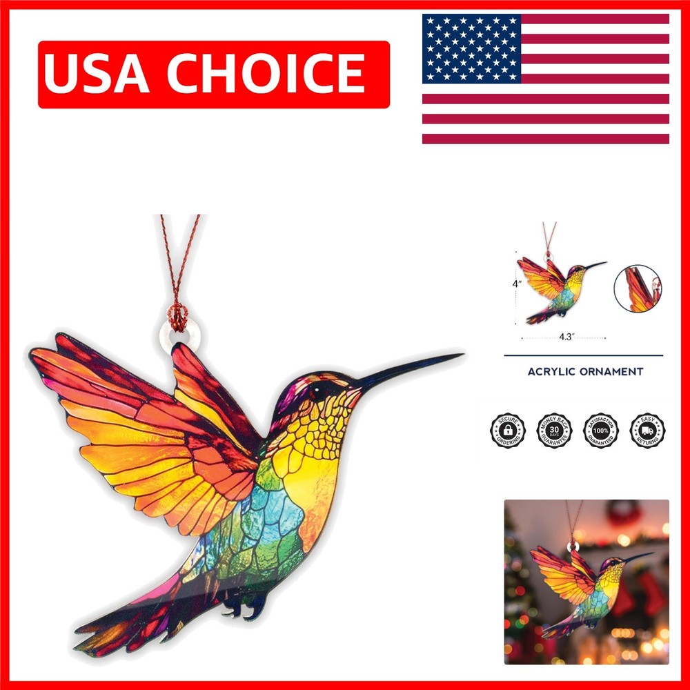 Vibrant Hummingbird Ornament – 4-Inch Acrylic Hanging Decor for All Occasions