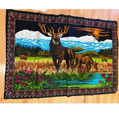 Vintage Elk Deer Wilderness Tapestry Wall Hanging 100% Cotton 56×39 Den Decor