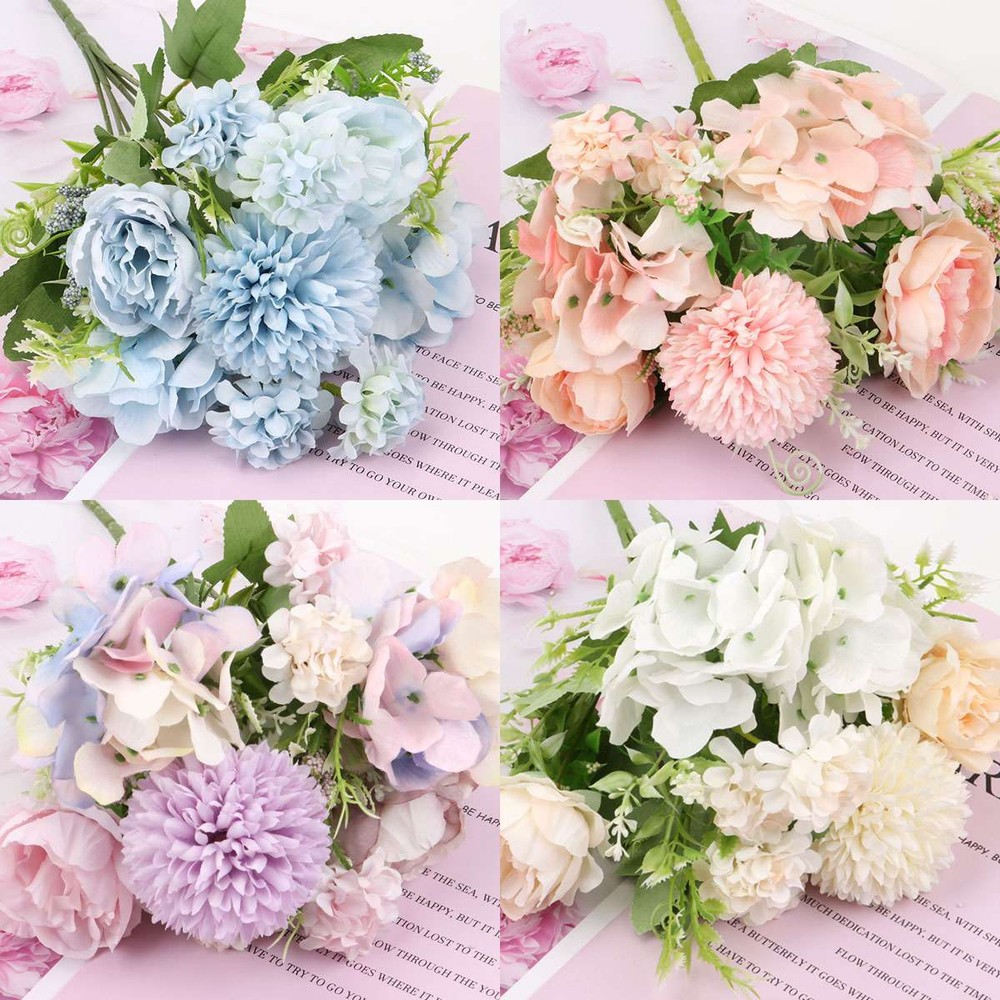 Large Silk Peony Artificial Hydrangea Flowers Bouquet Party Wedding Home Decor