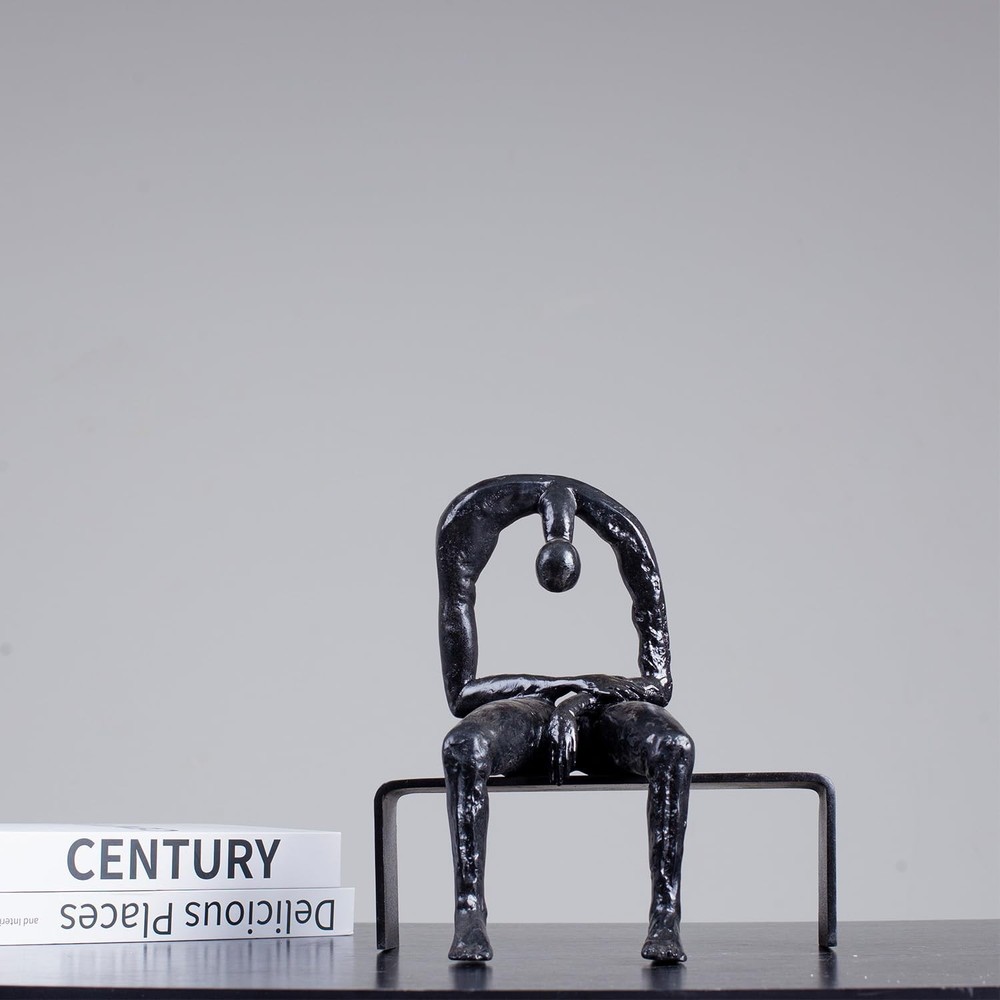 9.8» Bronze Melancholy Sculpture, Modern Abstract Emptiness Statue& Think of…