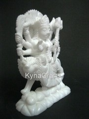 White Marble Mata Rani Statue Carving Work Sherowali Maa Sculpture 7 Inches