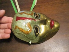 Original SOLID BRASS INDIAN WOMAN FACE PAINTED MARDI GRAS PALM 6 X 4.5»