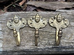 Small Vintage Brass Cherub Angel Wall Hooks Ornate Hollywood Regency Decor X3