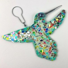 Hummingbird Mosaic Sun Catcher Bird Artisan Handmade Garden Window Wall Art ~10”