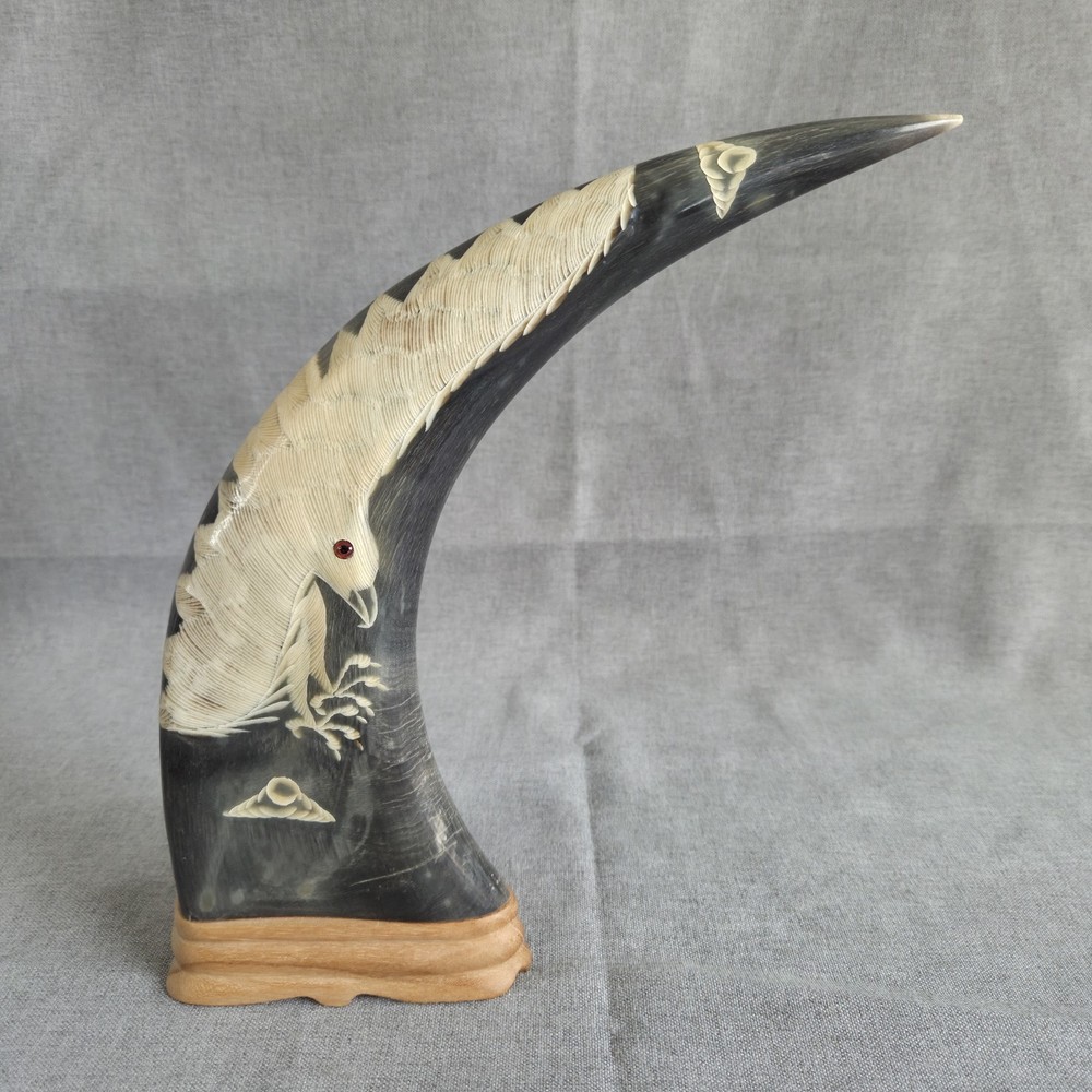 Eagle Carving Water Buffalo Horn Wood Base From KC Gifts in Canada
