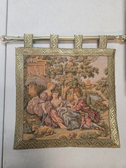 Vtg Rosel Western Germany Pictorial Small Tapestry 10″ x 10″– LOT OF 2 –W/Rods