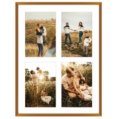 12×16 Bronze Aluminum Collage Picture Frame 4 Openings 5×7 Mat Real Glass Wall