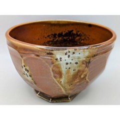 Vintage signed dated studio pottery bowl glossy matte glaze brown speckles