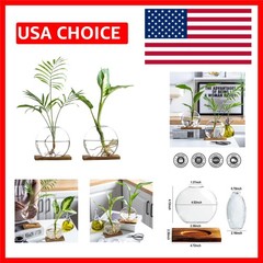 Elegant Glass Propagation Station with Wooden Base – 2 Count for Stylish Growth