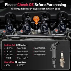 Ignition Coil Pack UF270 with Iridium Spark Plugs 4504 for Dodge Vehicles