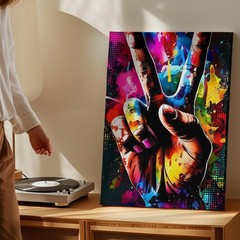 Colorful Peace Sign Hand Canvas Wall Art Modern Abstract Urban Pop Decor Print